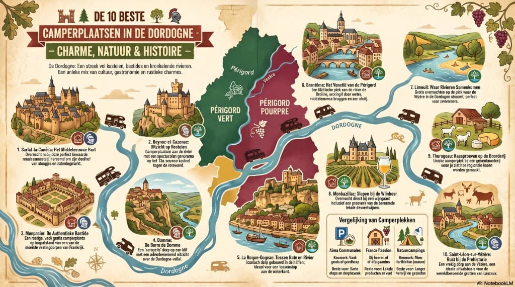 De 10 Beste Camperplaatsen in de Dordogne: Ontdek de Charme, Natuur en Verborgen Geschiedenis van de Périgord