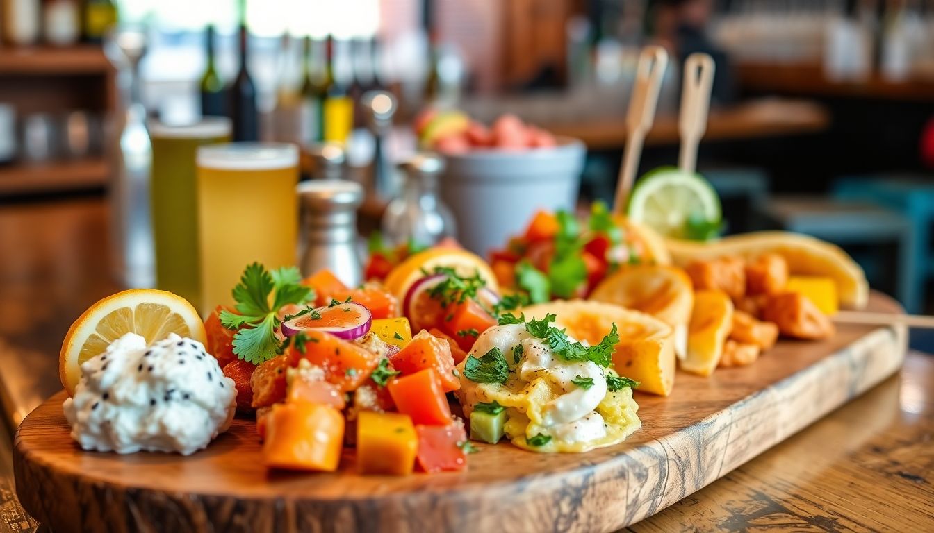 Selectie van kleurrijke Spaanse tapas op een bar